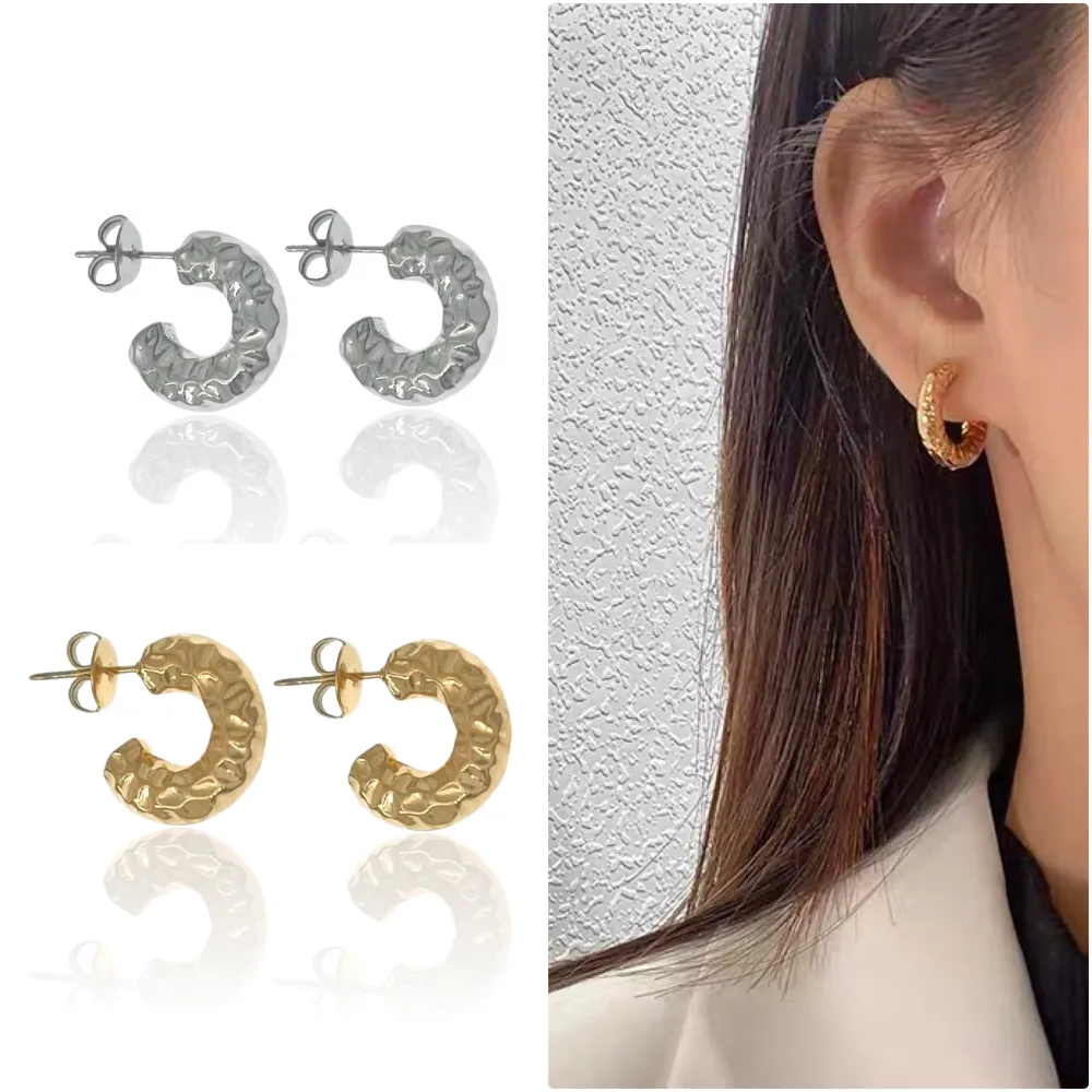 Cerchio Lavorato-Orecchini a Cerchio in Acciaio - OR-103-AA3352E (Oro Giallo)