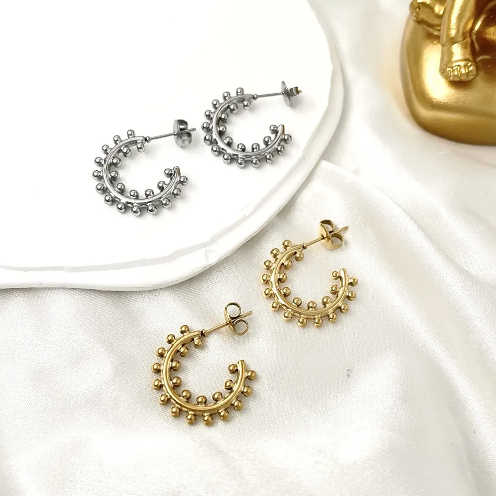 Cerchio Lavorato-Orecchini a Cerchio in Acciaio - OR-103-AA3354E (Oro Giallo)