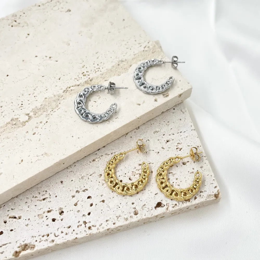 Cerchio Lavorato-Orecchini a Cerchio in Acciaio - OR-103-AA3355E (Oro Giallo)