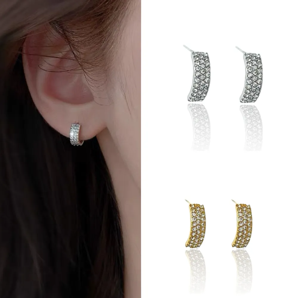 Mezzaluna con Stras-Orecchini in Acciaio - OAP-103-AA3628E