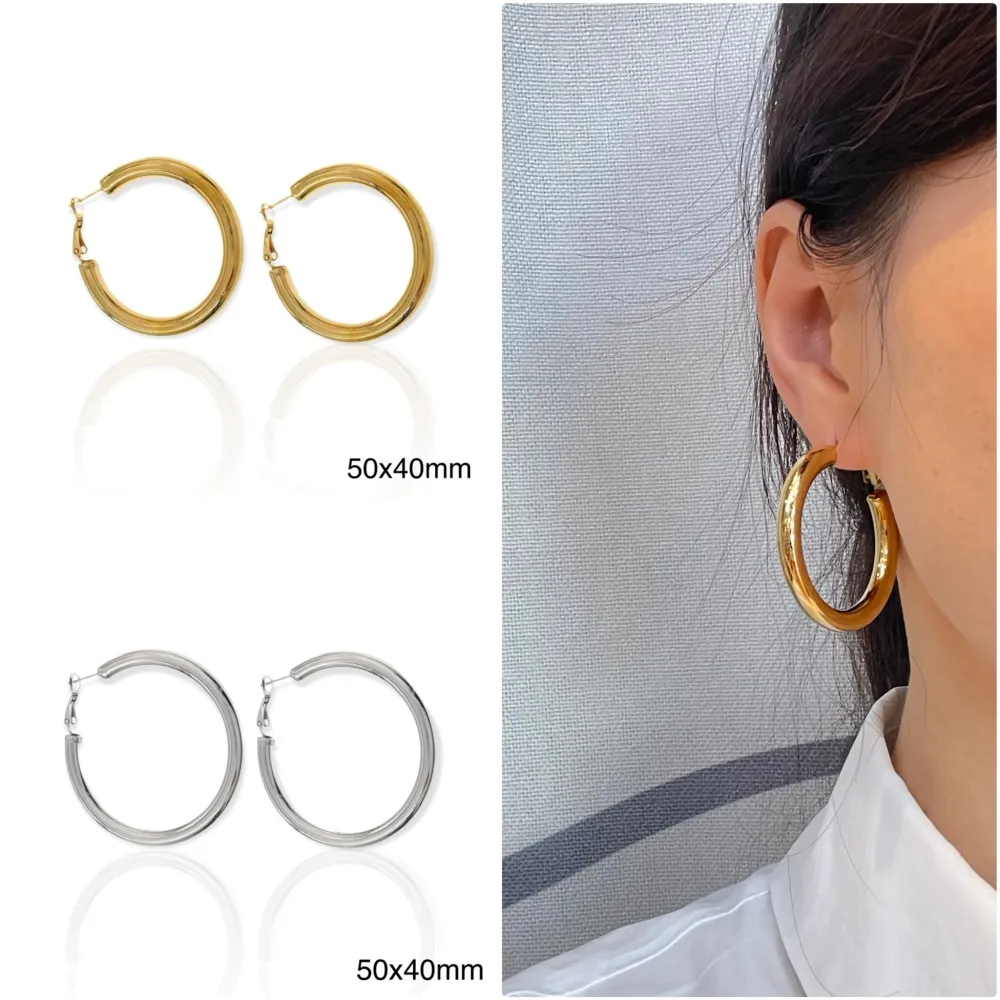 Cerchio Tubo Bombato 5x40mm-Orecchini in Acciaio - OAP-103-AA3682E 5x40mm