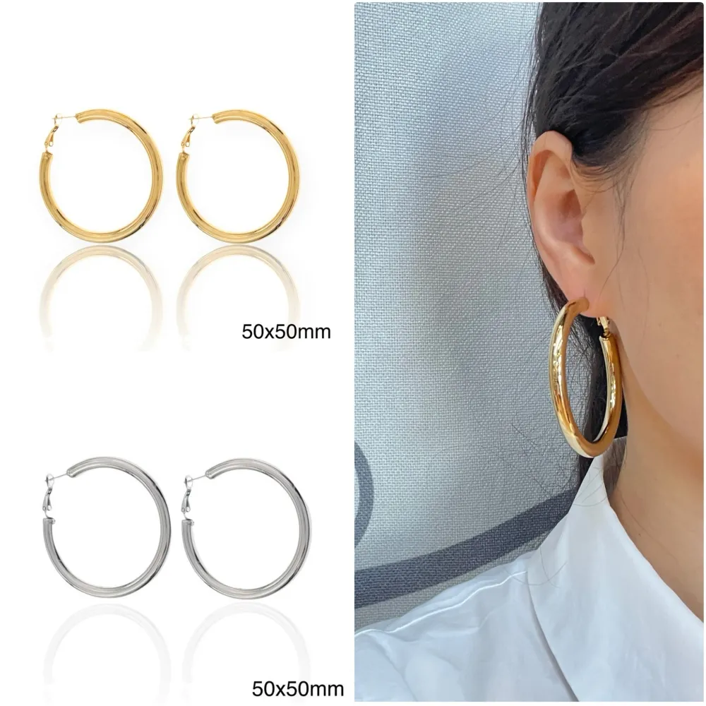 Cerchio Tubo Bombato 5x50mm-Orecchini in Acciaio - OAP-103-AA3682E 5x50mm