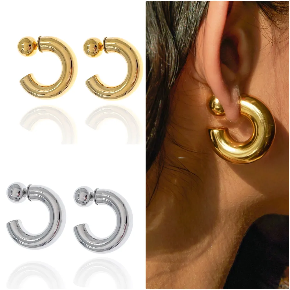 Cerchio Bombato Doppio Uso-Orecchini in Acciaio - OAP-103-AA4150E