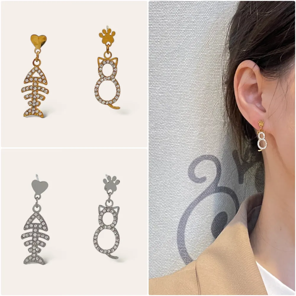 Gatto Lisca di Pesce-Orecchini in Acciaio - OAP-103-AA4560E