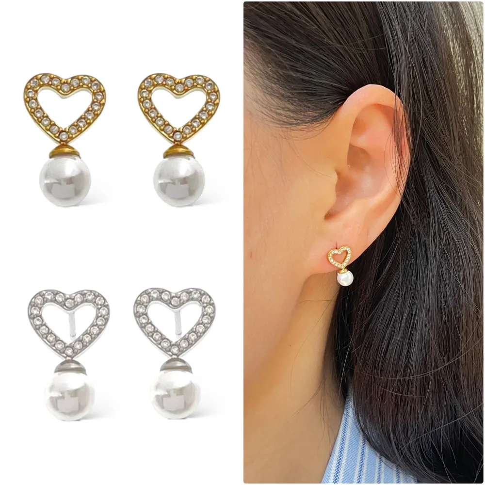 Cuore Vuoto Perla -Orecchini in Acciaio - OAP-103-AA5040E (Oro Giallo)