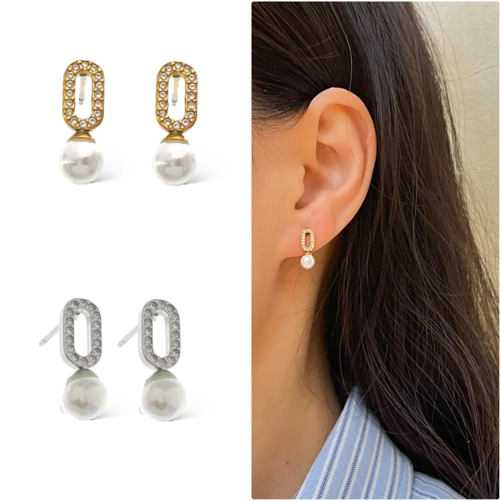 Ovale Perla -Orecchini in Acciaio - OAP-103-AA5042E