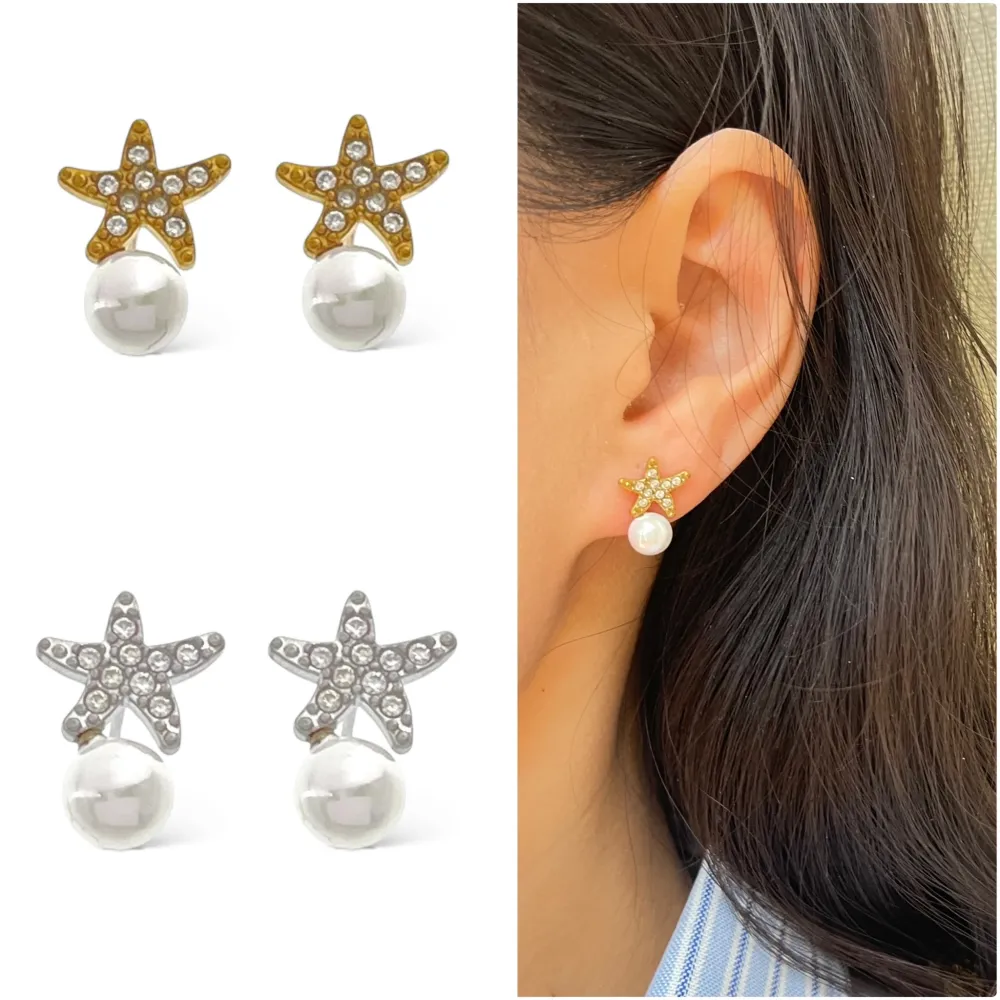 Stella Marina Perla -Orecchini in Acciaio - OAP-103-AA5055E (Oro Giallo)