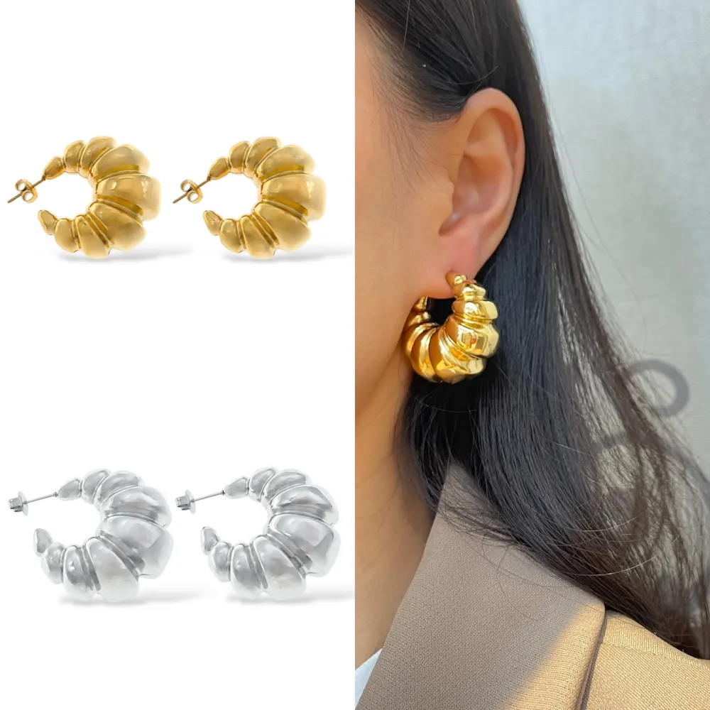 Cerchio bombato 12x30mm-Orecchini in Acciaio - OR-103-AA5555E (Argento)