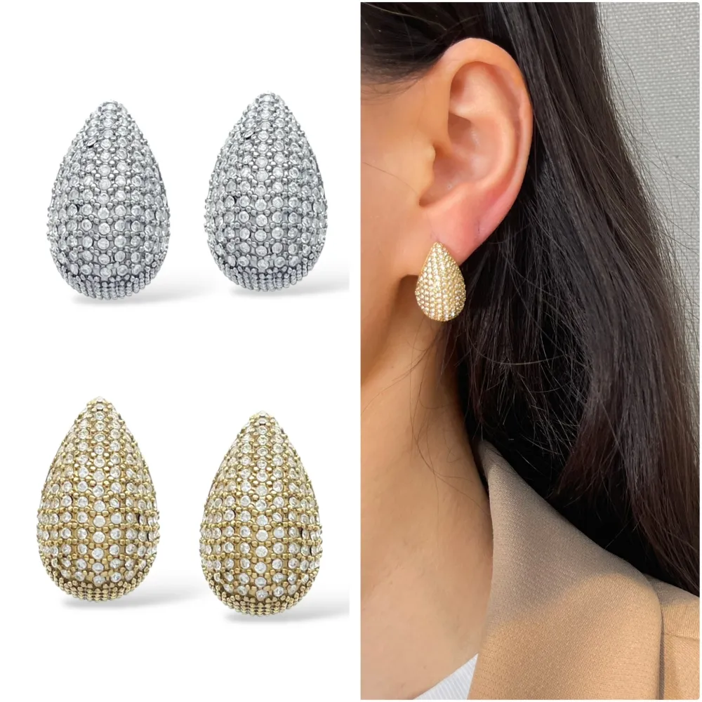 Goccia con Zirconia-Orecchini in Acciaio - OAP-103-AA5574E (Argento)