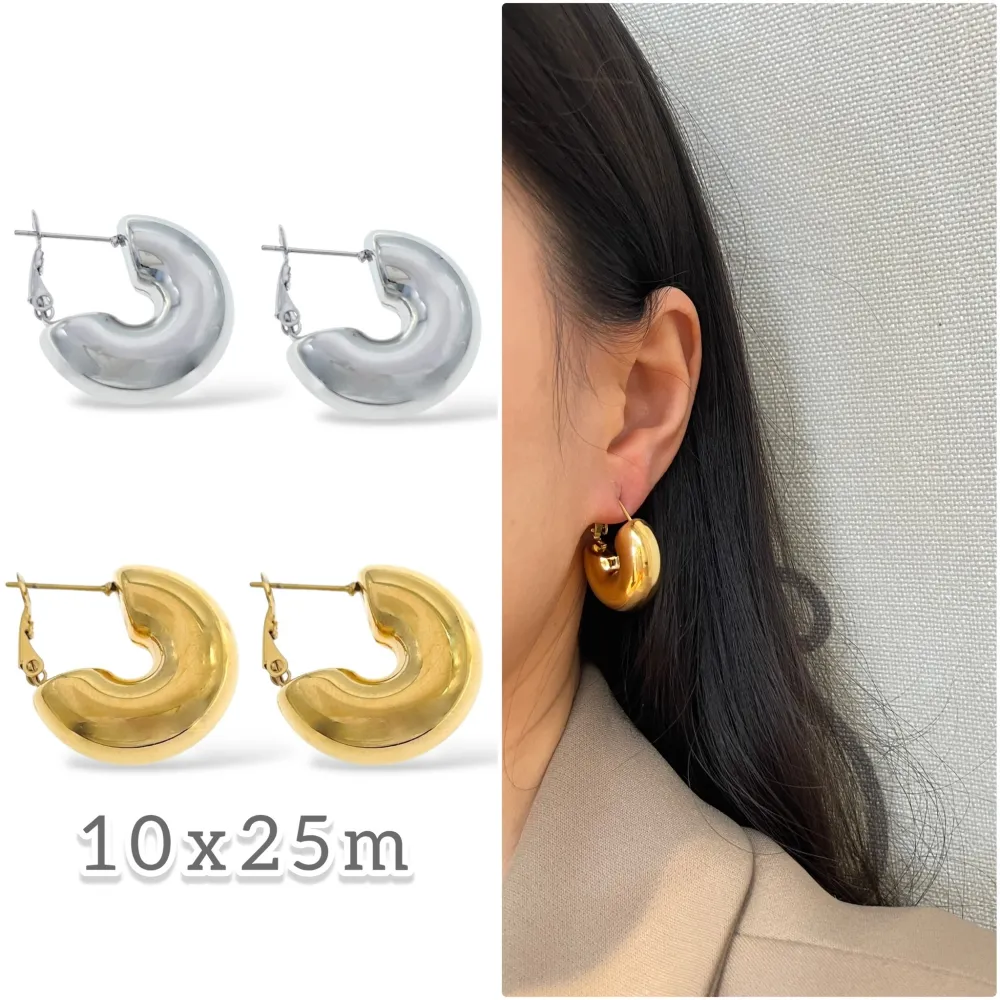 [OR-103-AA5575E 10x25mm] Cerchio bombato 10x25mm-Orecchini in Acciaio - OR-103-AA5575E 10x25mm (Argento)