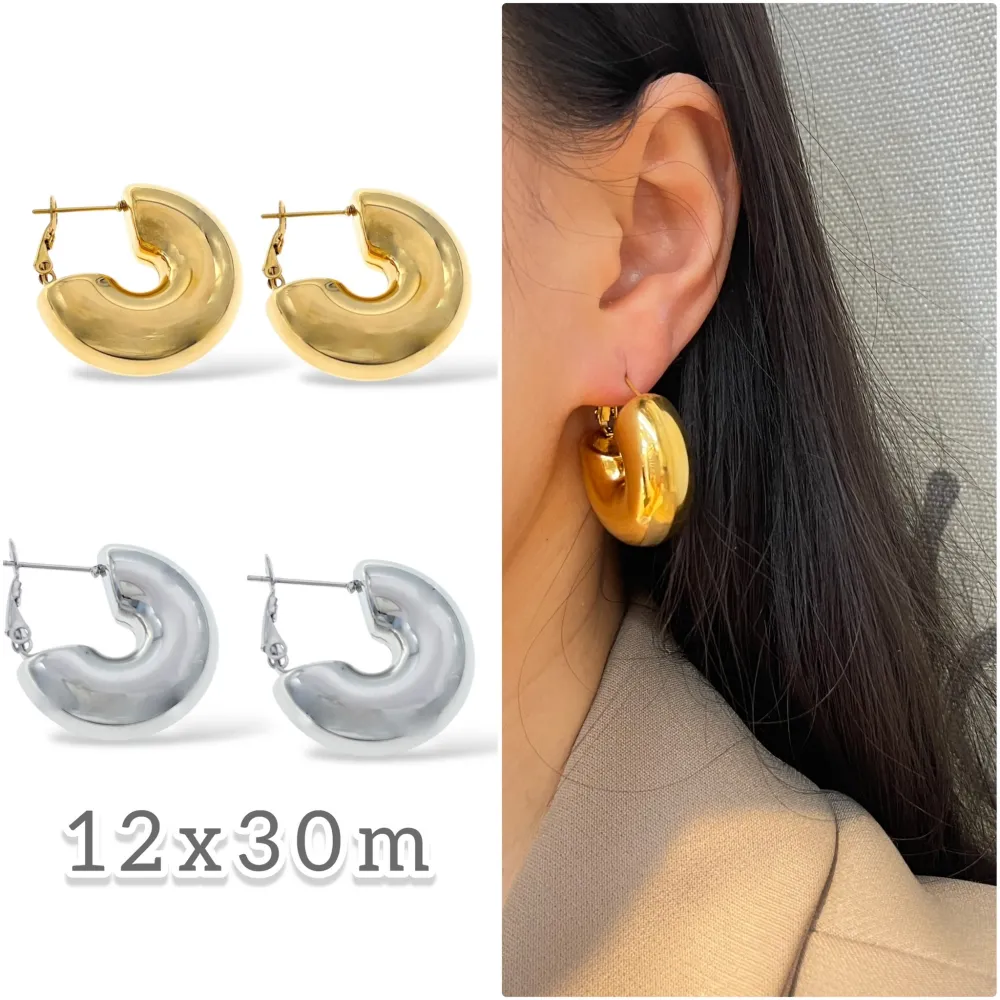 Cerchio bombato 12x30mm-Orecchini in Acciaio - OR-103-AA5575E 12x30mm (Argento)