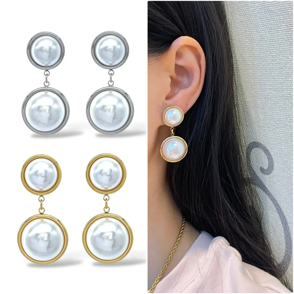 Doppio Perla-Orecchini in Acciaio - OAP-103-AA5626E (Argento)