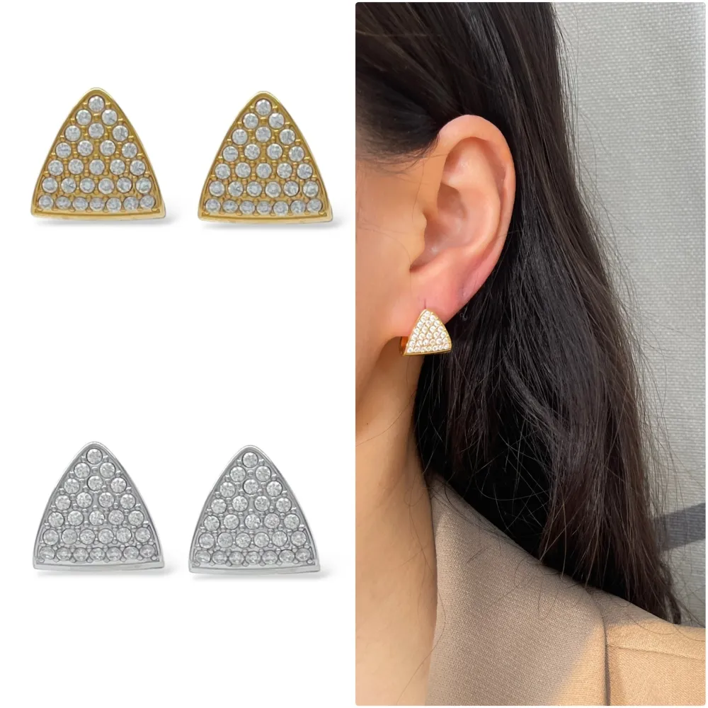 [OR-103-AA5775E] Triangolo con Zirconia-Orecchini in Acciaio - OAP-103-AA5775E (Argento)