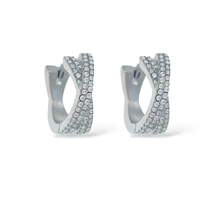 Cerchio X 12mm con Zirconia-Orecchini in Acciaio - OAP-103-AA5776E (Argento)