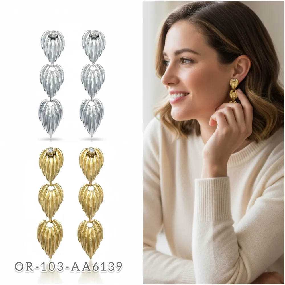 Foglia-Orecchini in Acciaio - OAP-103-AA6139E