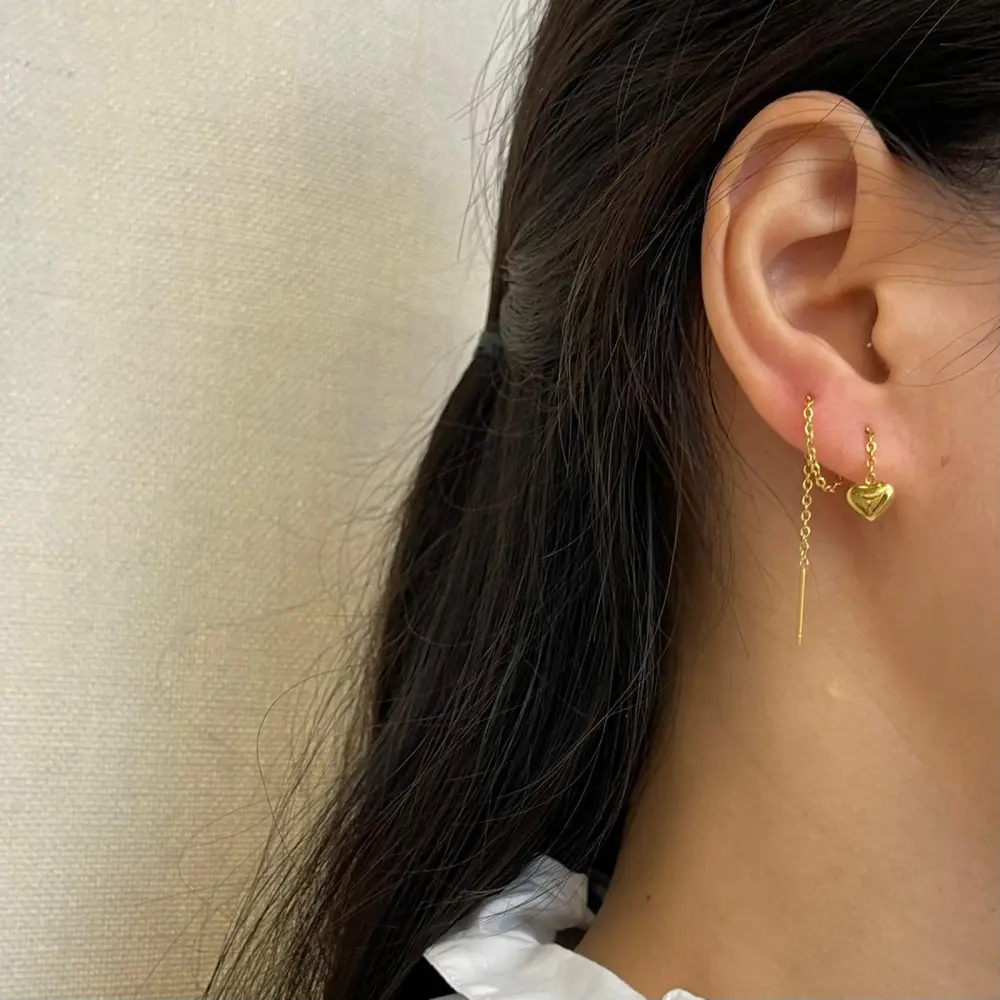 Cuore Bombato Liscio-Orecchini Saliscendi in Acciaio - OAP-103-AA787E