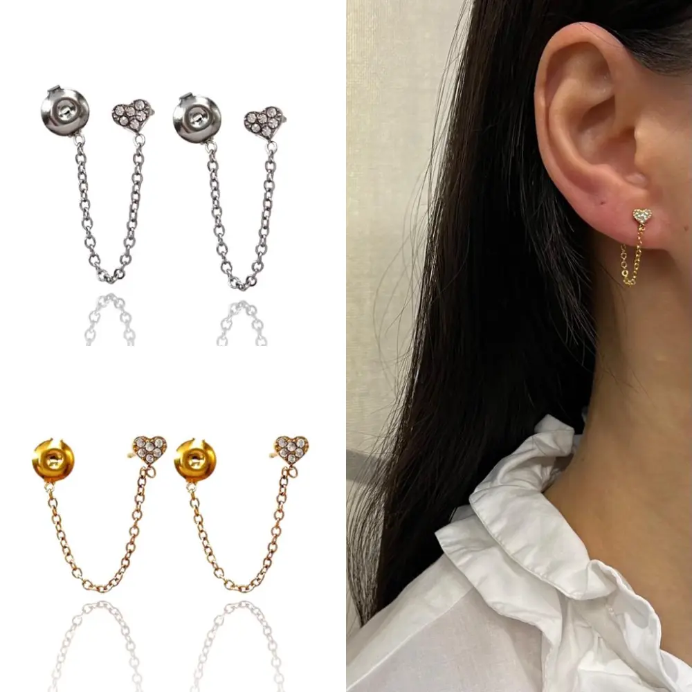 Cuore con Zirconia-Orecchini Davanti/Dietro in Acciaio - OAP-103-AA799E