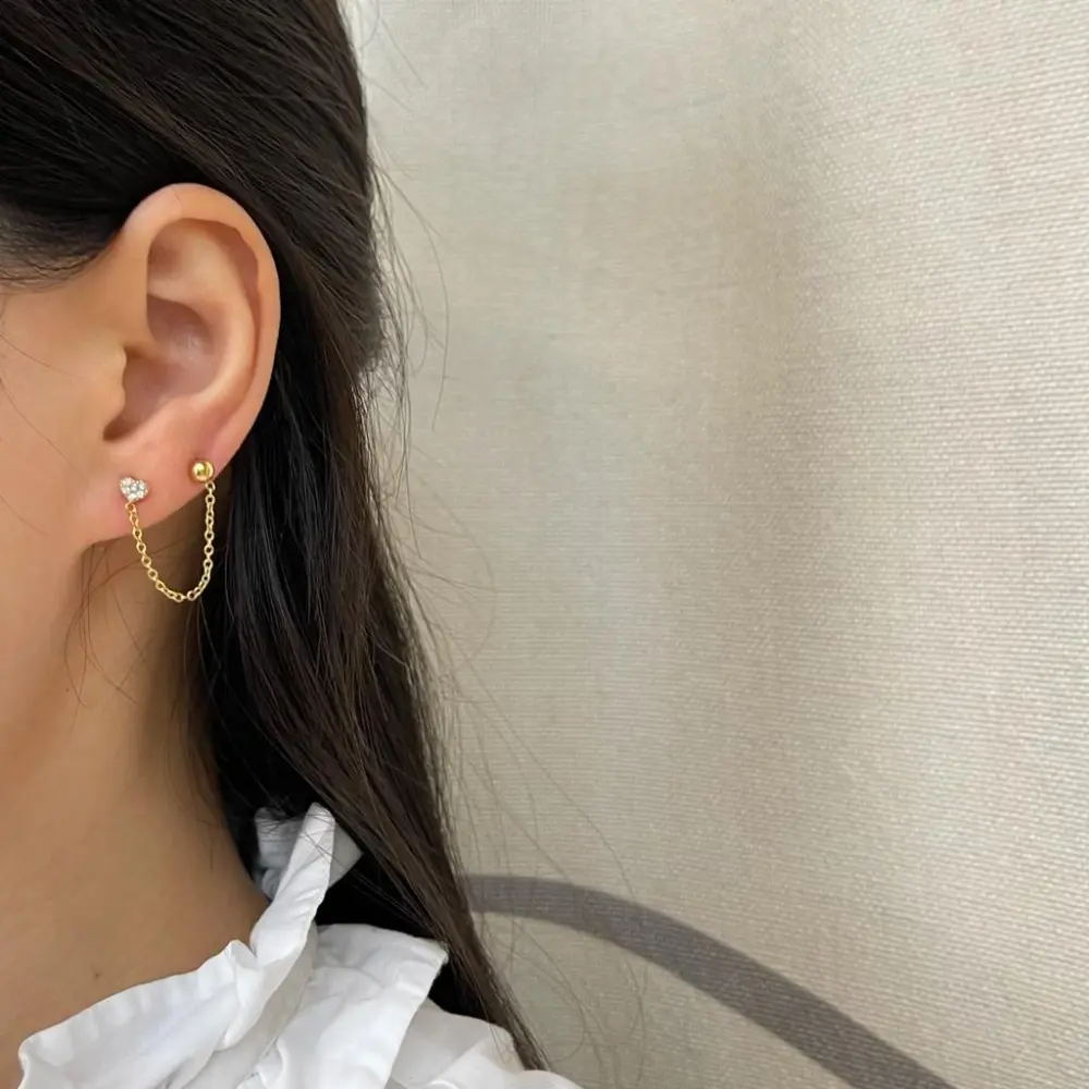 Pallina Catena Cuore con Zirconia-Orecchino Mono Saliscendi in - OAP-103-AA806E (Oro Giallo)