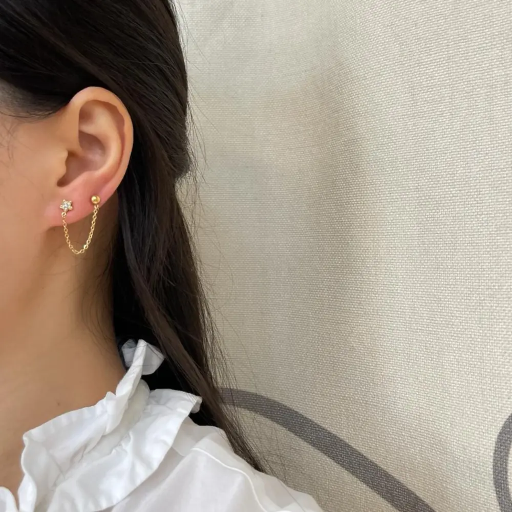 Pallina Catena Stella con Zirconia-Orecchino Mono Saliscendi in - OAP-103-AA807E (Oro Giallo)