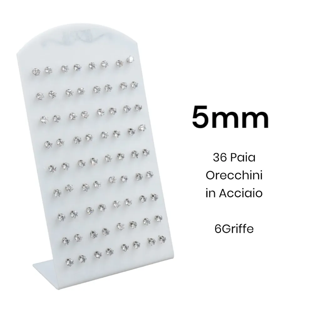 Punto Luce 5mm 6Griffe-36paia Orecchini a lobo in Acciaio - OAP-107-89-113 5mm