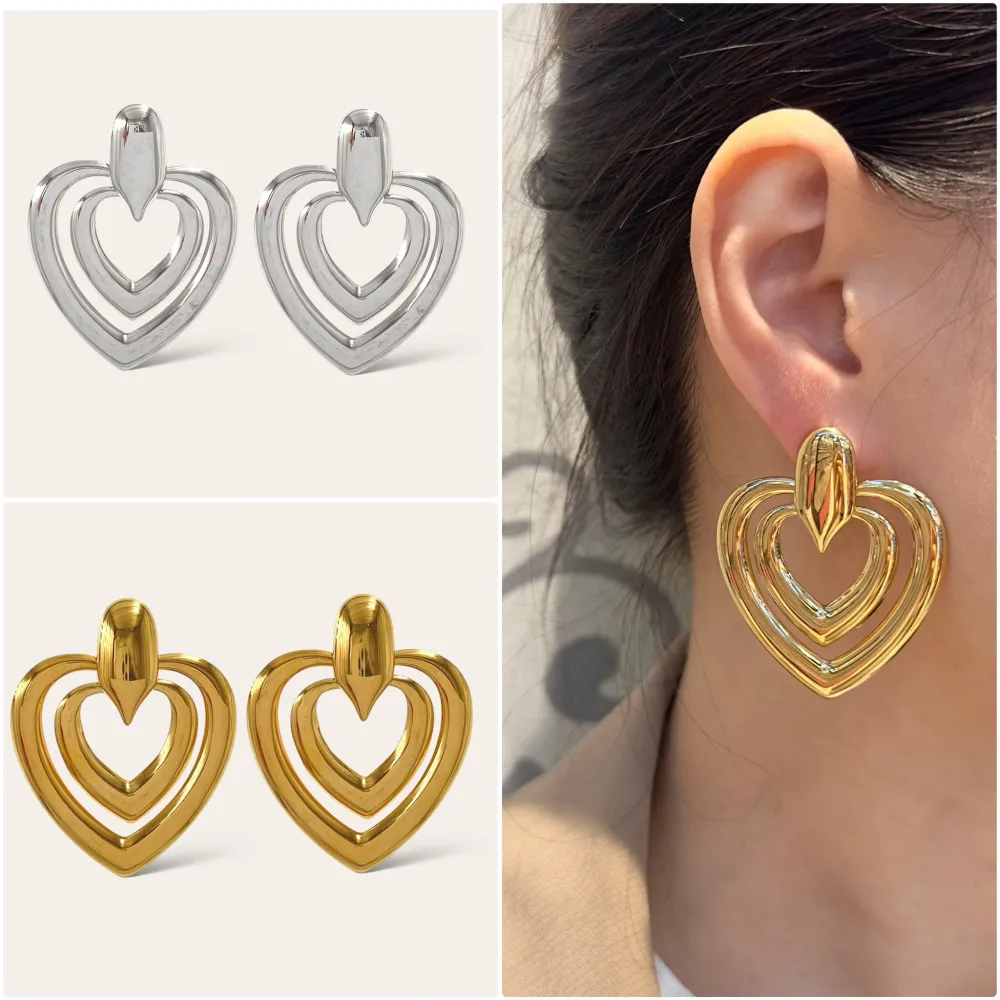 Doppio Cuore -Orecchini in Acciaio - OR-413-002 (Argento)