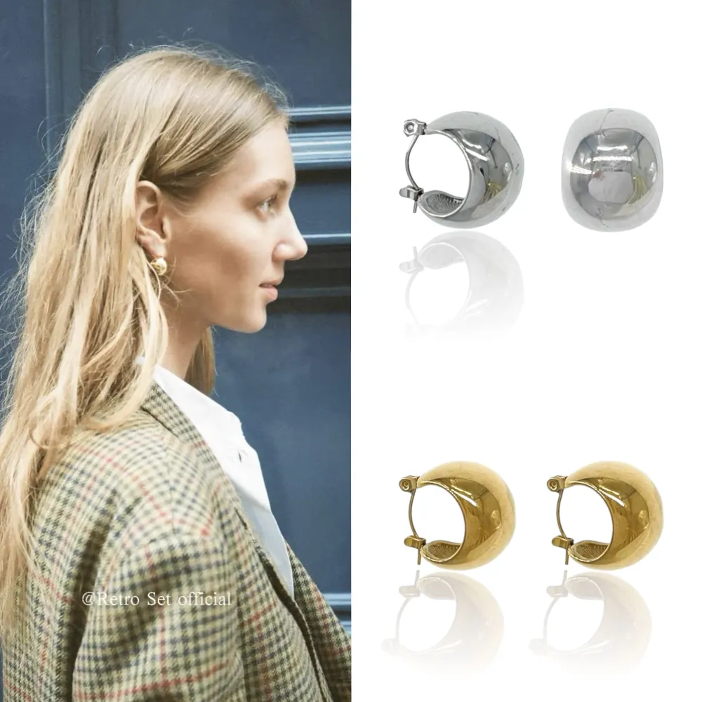 Cerchio Bombato-Orecchini in Acciaio - OAP-413-1016 (Oro Giallo)