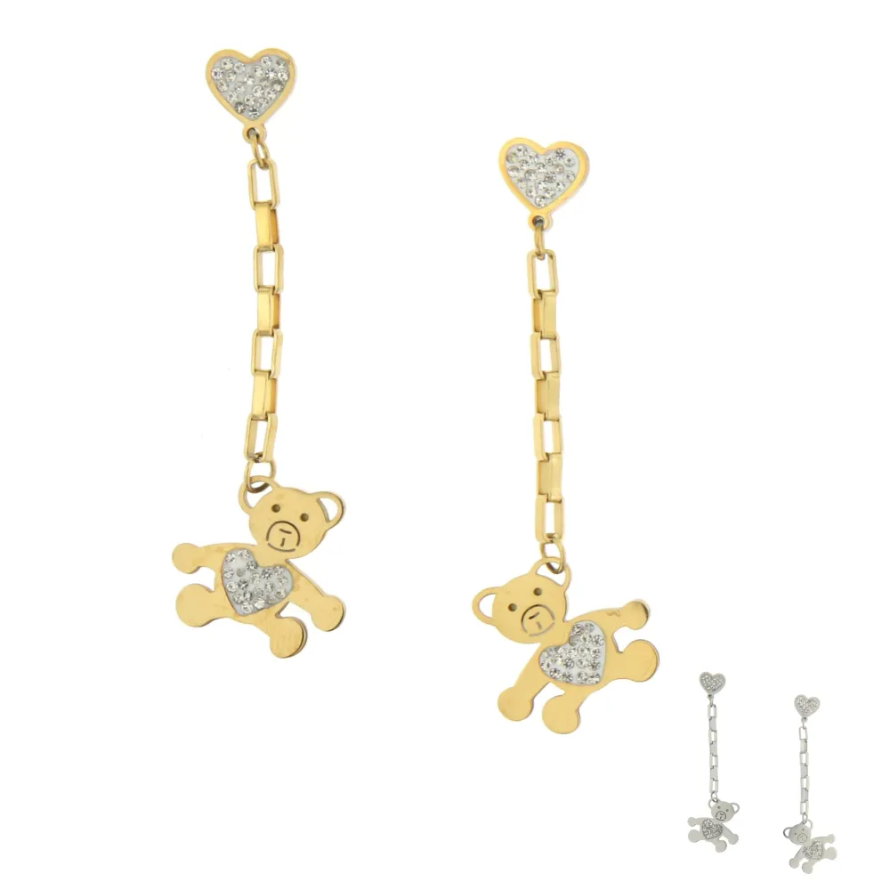 OAP7260-Orsetto e Cuore- Orecchini in Acciaio - OAP-413-1056