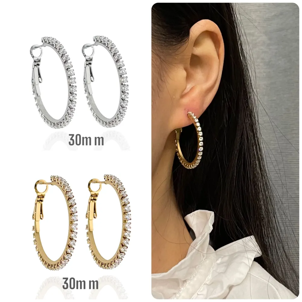 Cerchio 30mm con Zirconia-Orecchini in Acciaio - OAP-413-1075 30mm (Oro Giallo)