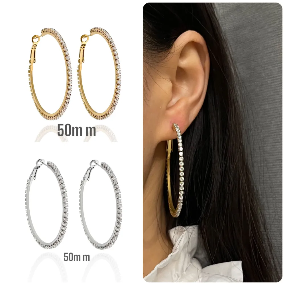 Cerchio 50mm con Zirconia-Orecchini in Acciaio - OAP-413-1077 50mm (Oro Giallo)