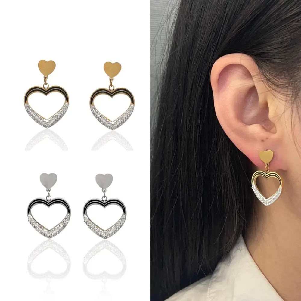 Cuore Pendente-Orecchini in Acciaio - OAP-413-1113 (Oro Giallo)