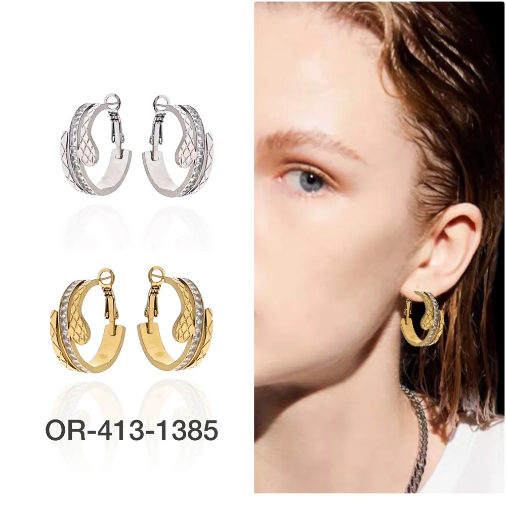 Cerchio con Serpente-Orecchini in Acciaio - OAP-413-1385