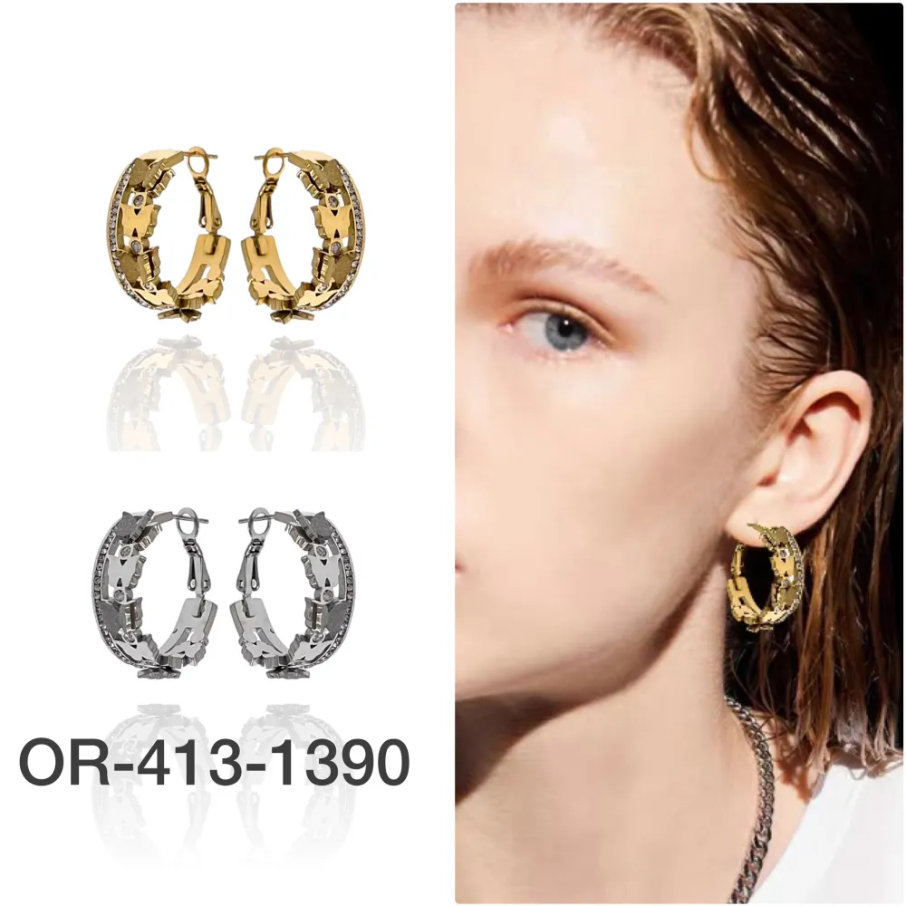 Cerchio con Farfalla-Orecchini in Acciaio - OR-413-1390