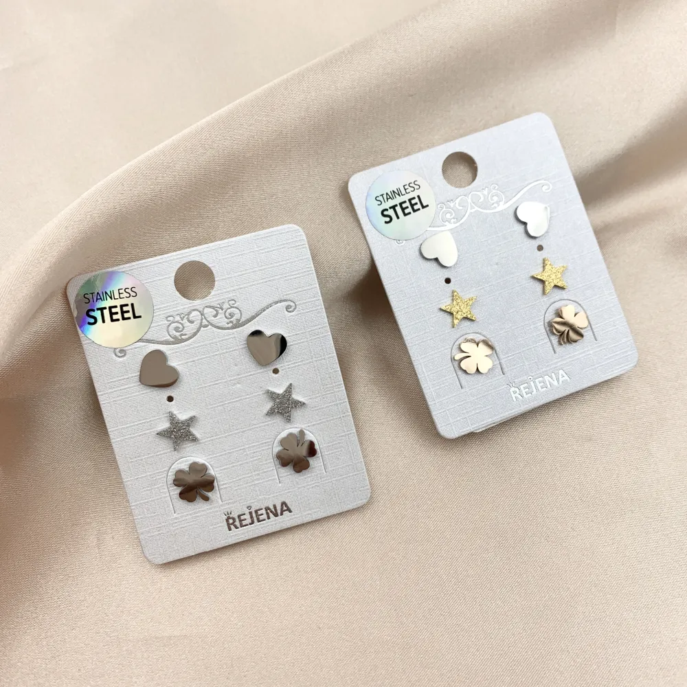 OAP7327-Cuore Stella Quadrifoglio-Orecchini Tris in Acciaio - OAP-413-2011