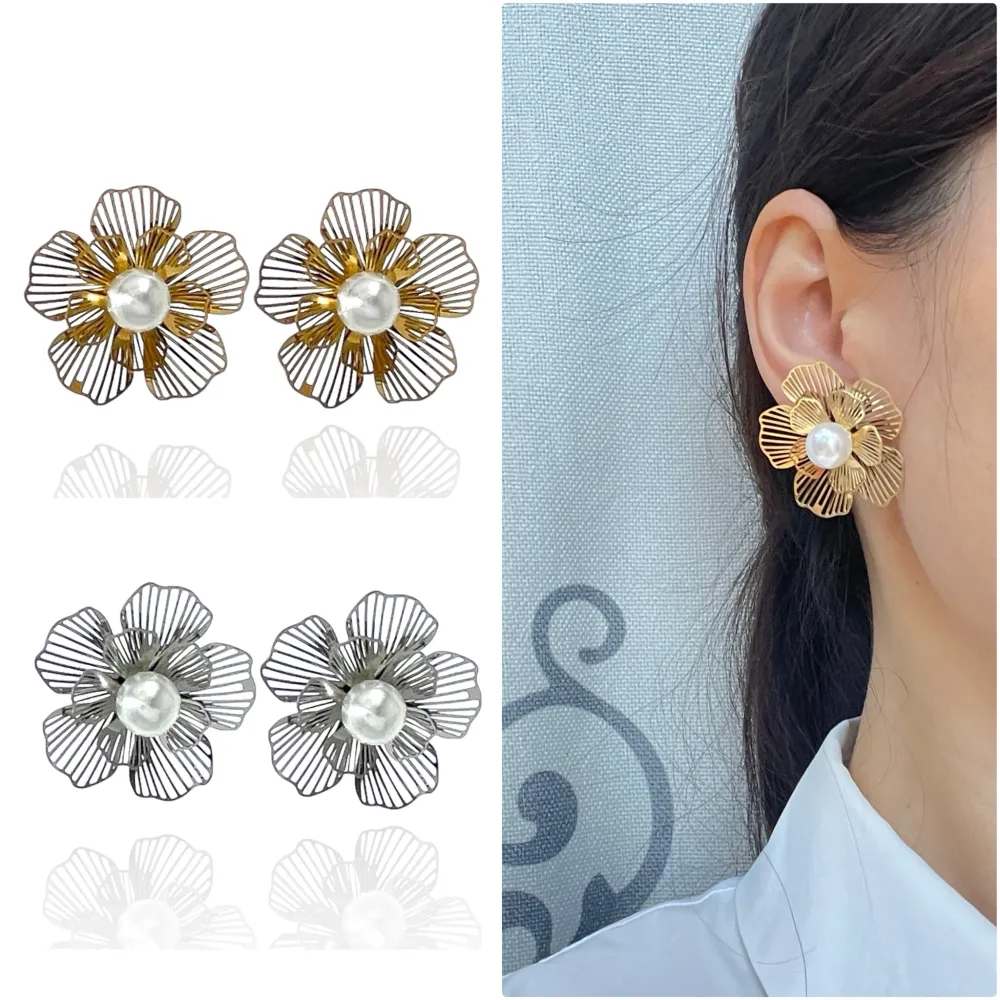 Fiore con Perla -Orecchini in Acciaio - OAP-413-2107