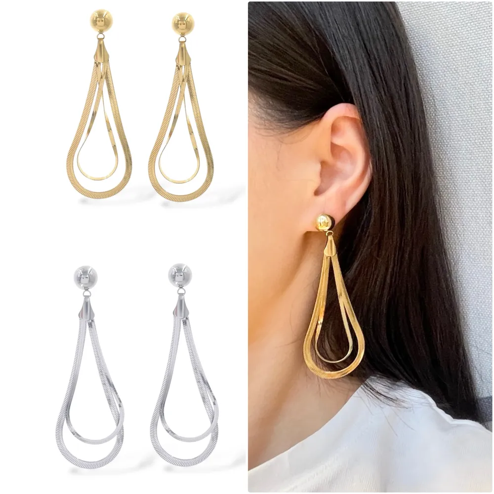 Doppia Goccia-Orecchini in Acciaio - OR-413-2492