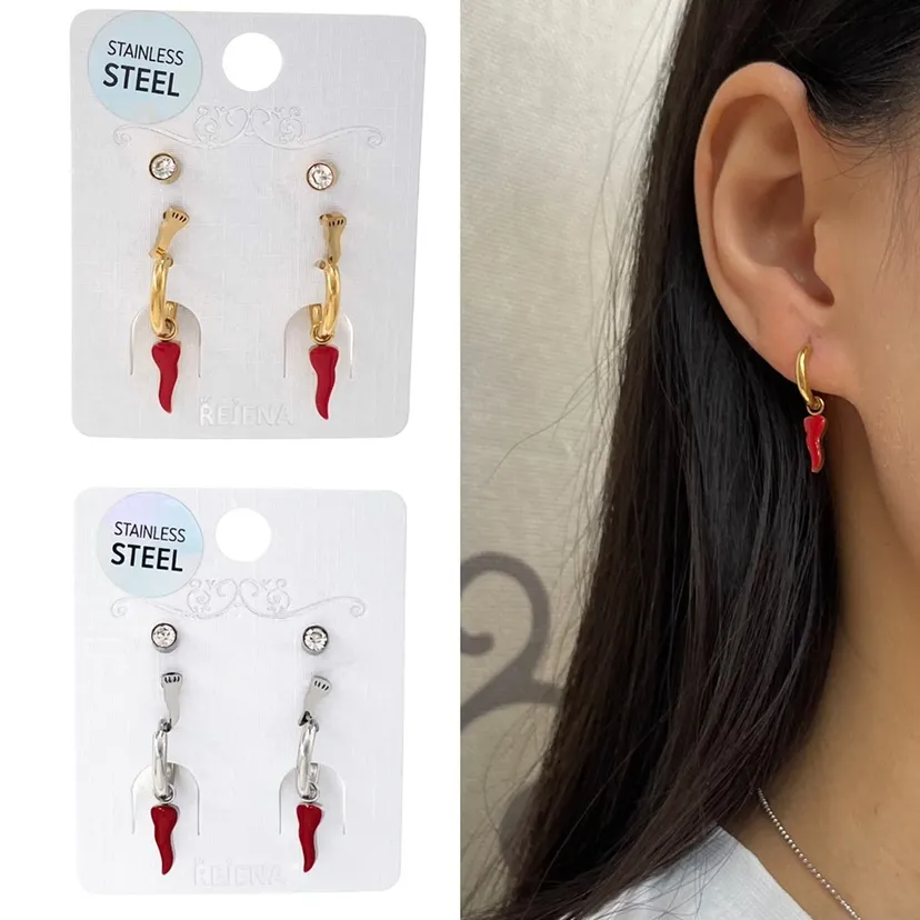 Cornino Rosso-Orecchini in Acciaio - OAP-413-655A