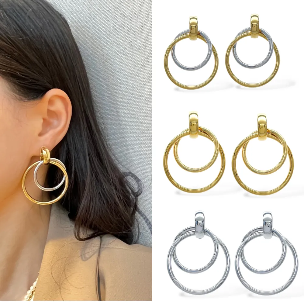 Doppio Cerchio  -Orecchini in Acciaio - OR-413-7067