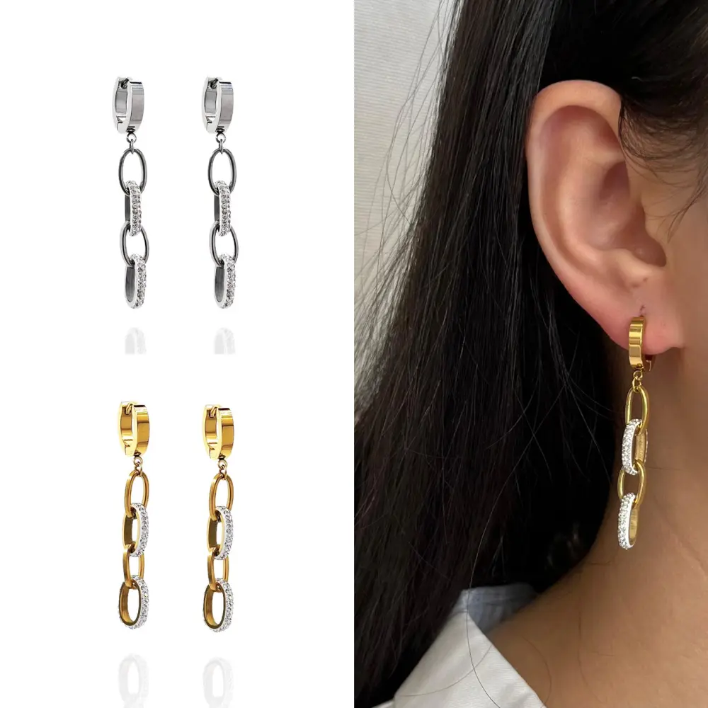 Catena con Strass -Orecchini in Acciaio - OAP-413-925