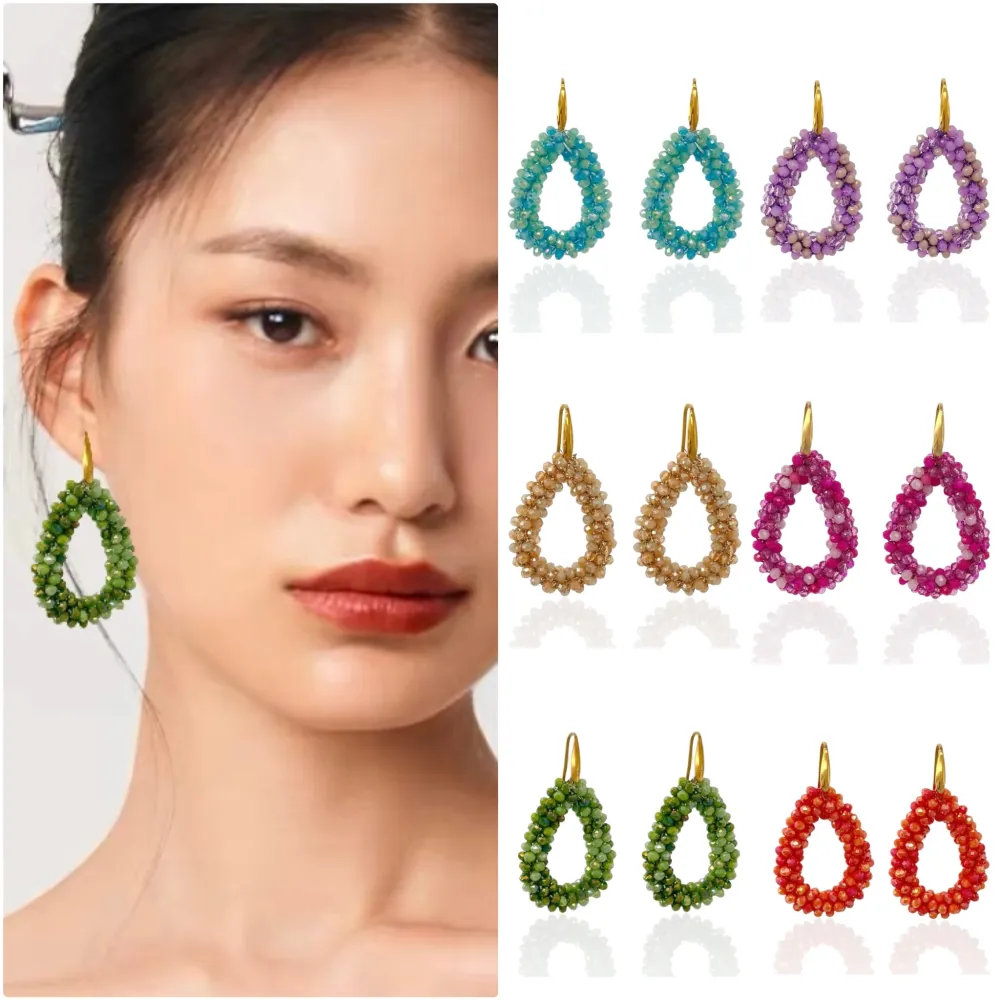 Goccia con Cristalli Colorati-Orecchini in Acciaio - OAP-428-13