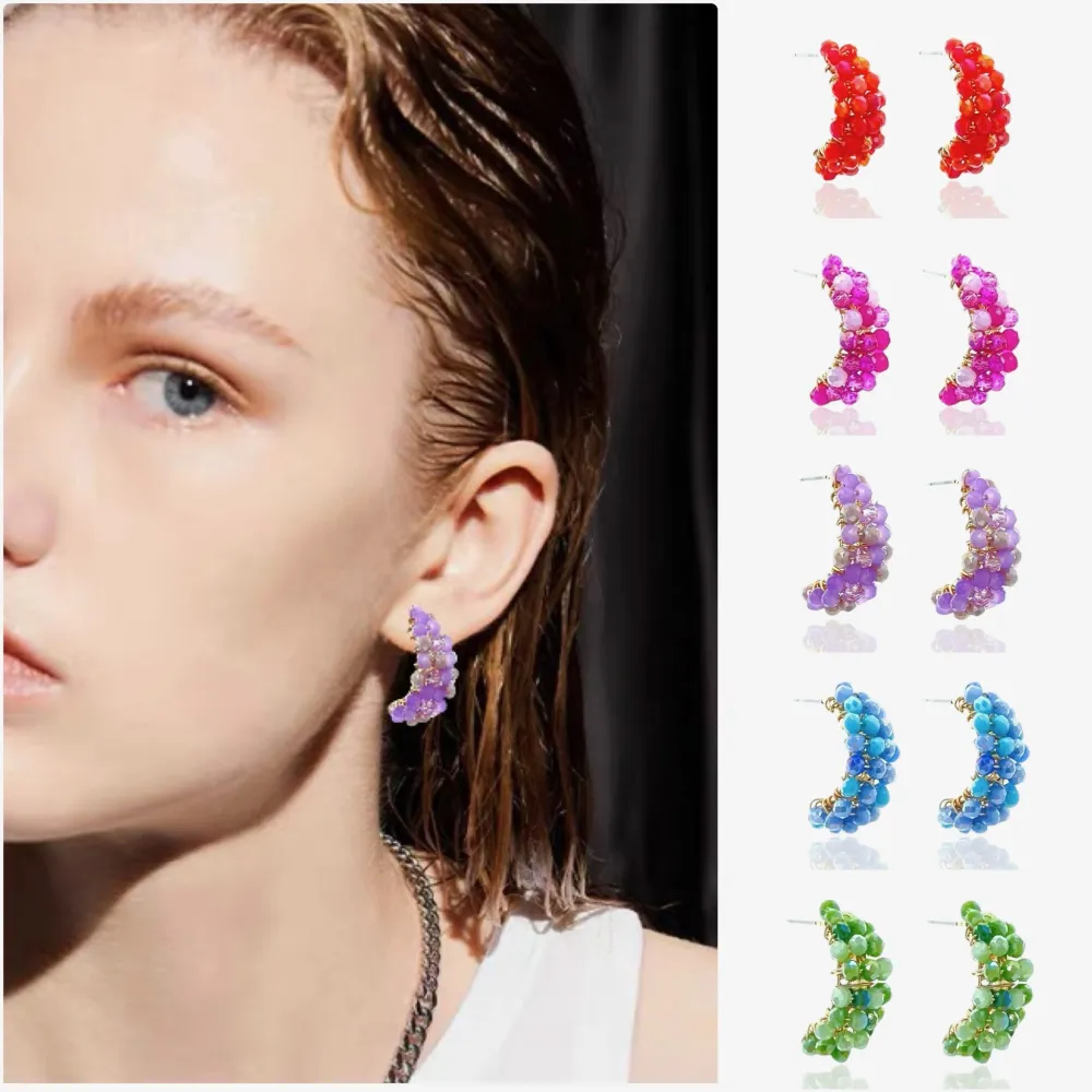 Mezza Luna con Cristalli-Orecchini in Acciaio - OAP-428-16