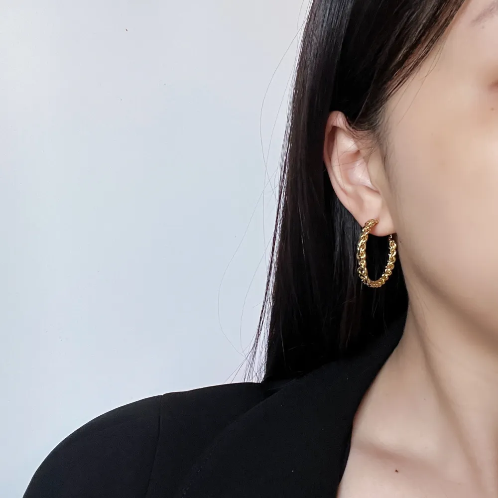 Groumette 30mm-Orecchini a Cerchio in Acciaio - OAP-445-030 (Oro Giallo)