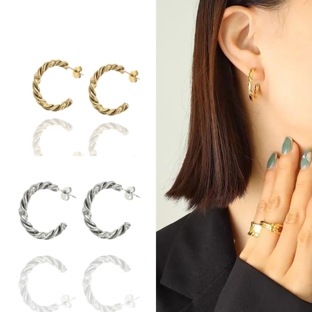 Cerchio Intrecciato -Orecchini in Acciaio - OR-445-12 (Oro Giallo)