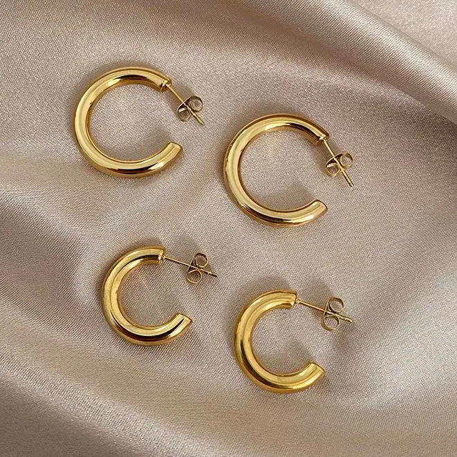 Cerchio Bombato 5x25mm-Orecchini in Acciaio - OAP-445-13 5x25mm (Oro Giallo)