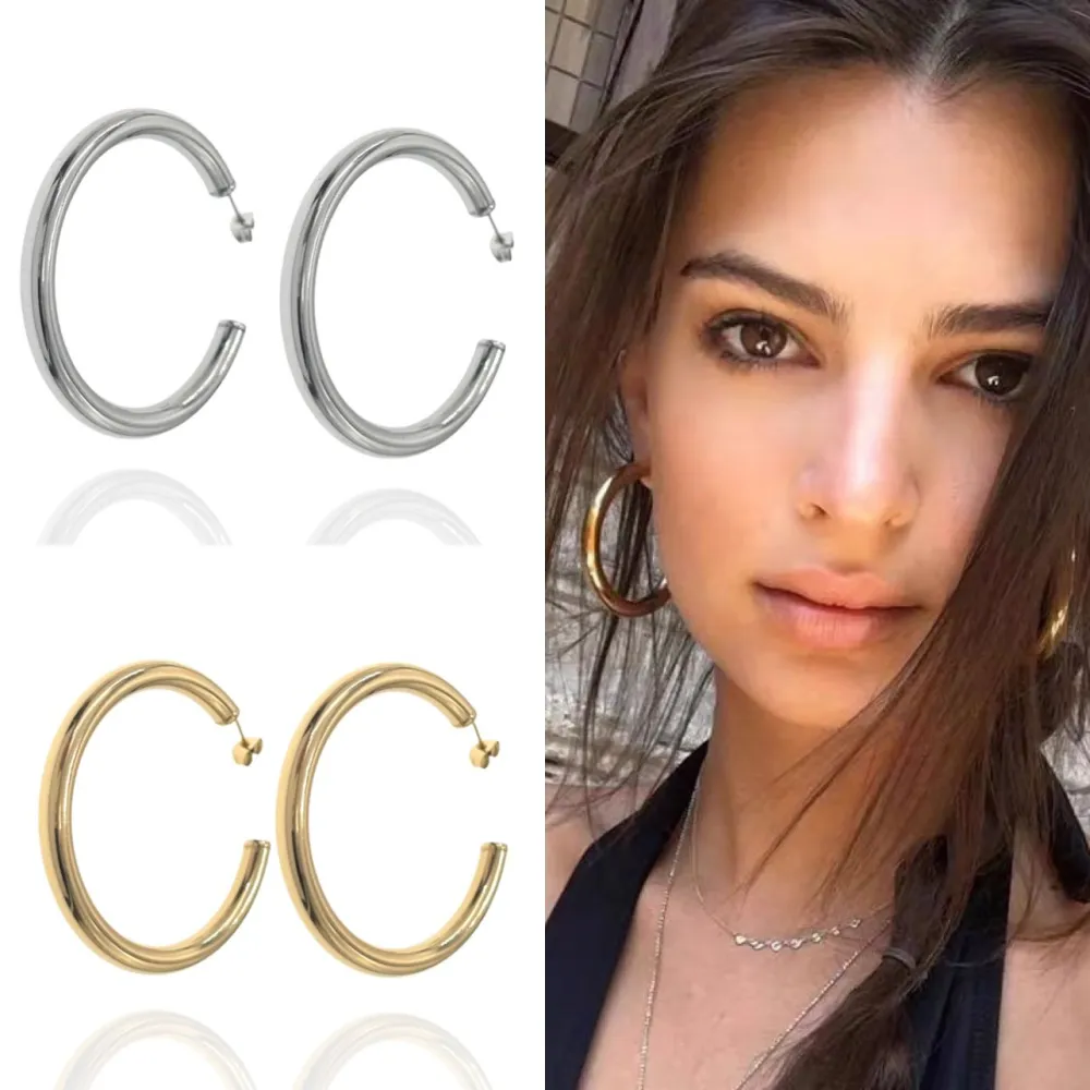 Cerchio Bombato 5x50mm-Orecchini in Acciaio - OAP-445-13 5x50mm (Oro Giallo)