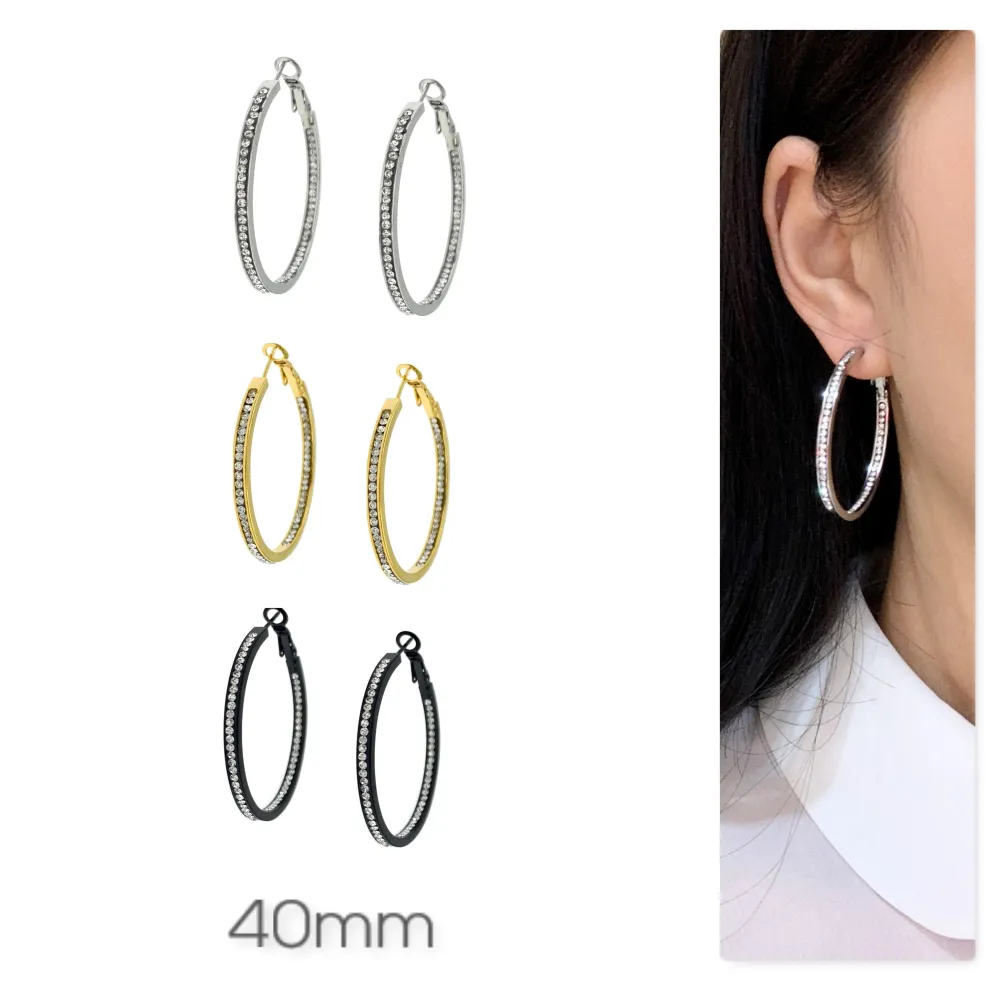 OAC7283-Doppio Strass 4cm - Orecchini a Cerchio in Acciaio - OAP-450-664 4cm Doppio Strass