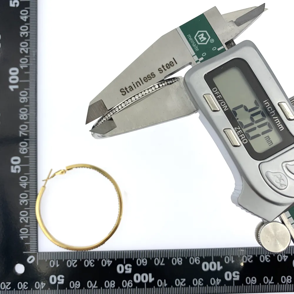 [OAP-450-665 5cm Doppio Strass] OAC7284-Doppio Strass 5cm - Orecchini a Cerchio in Acciaio - OAP-450-665 5cm Doppio Strass (Argento)