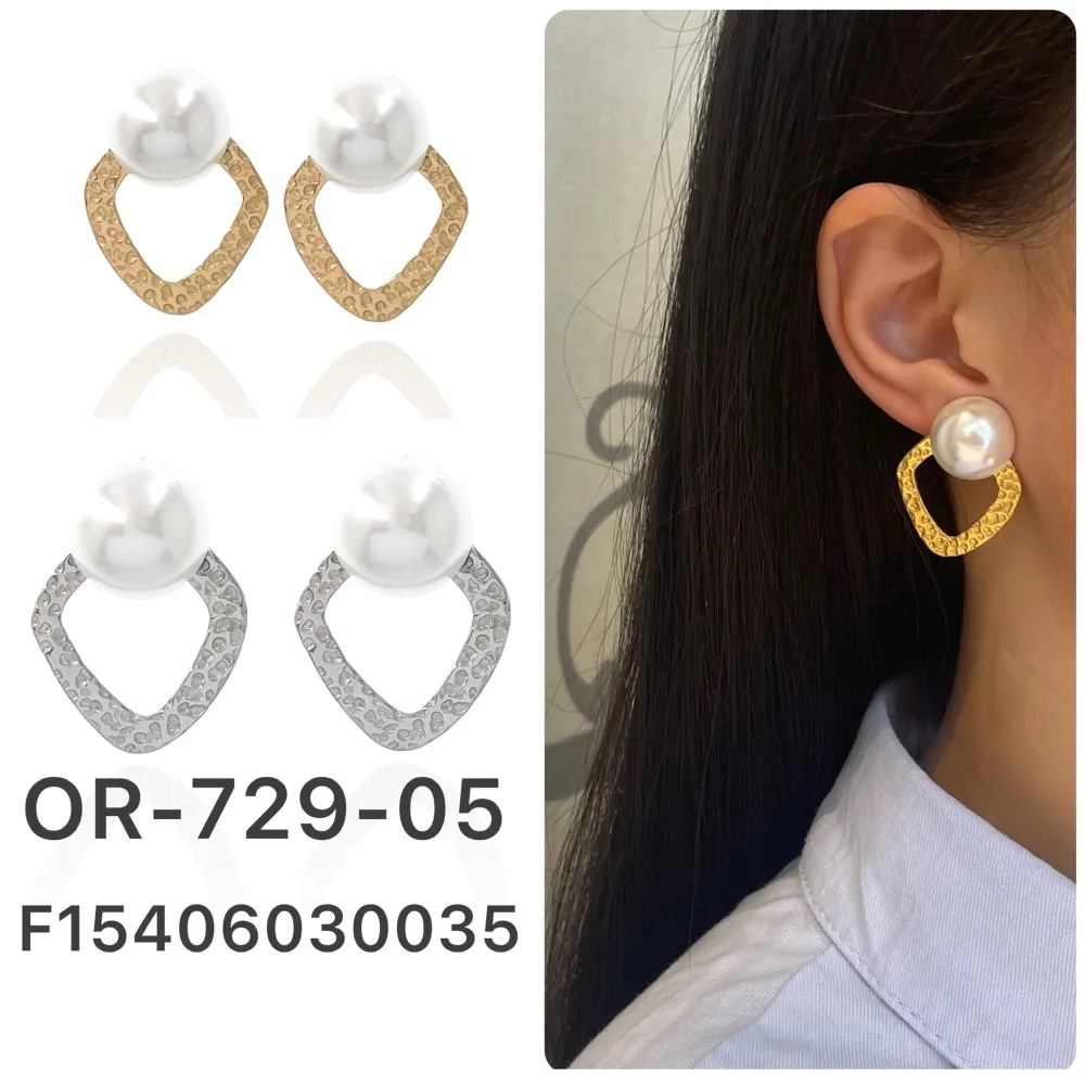 Rombo con Perla-Orecchini in Acciaio - OAP-729-05