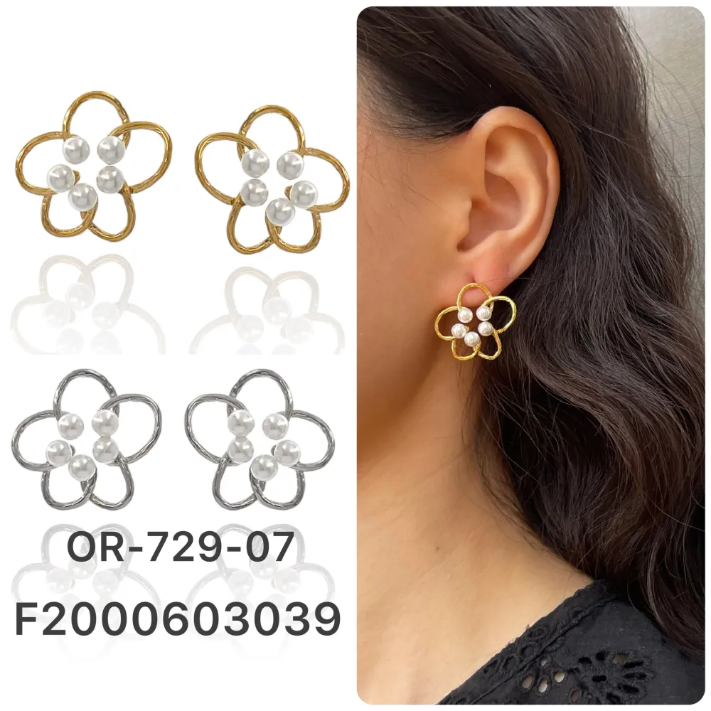 [OR-729-07] Fiore con Perla-Orecchini in Acciaio - OAP-729-07 (Oro Giallo)