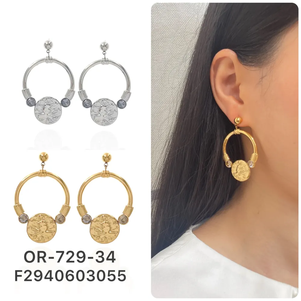 Cerchio con Tondo-Orecchini in Acciaio - OR-729-34