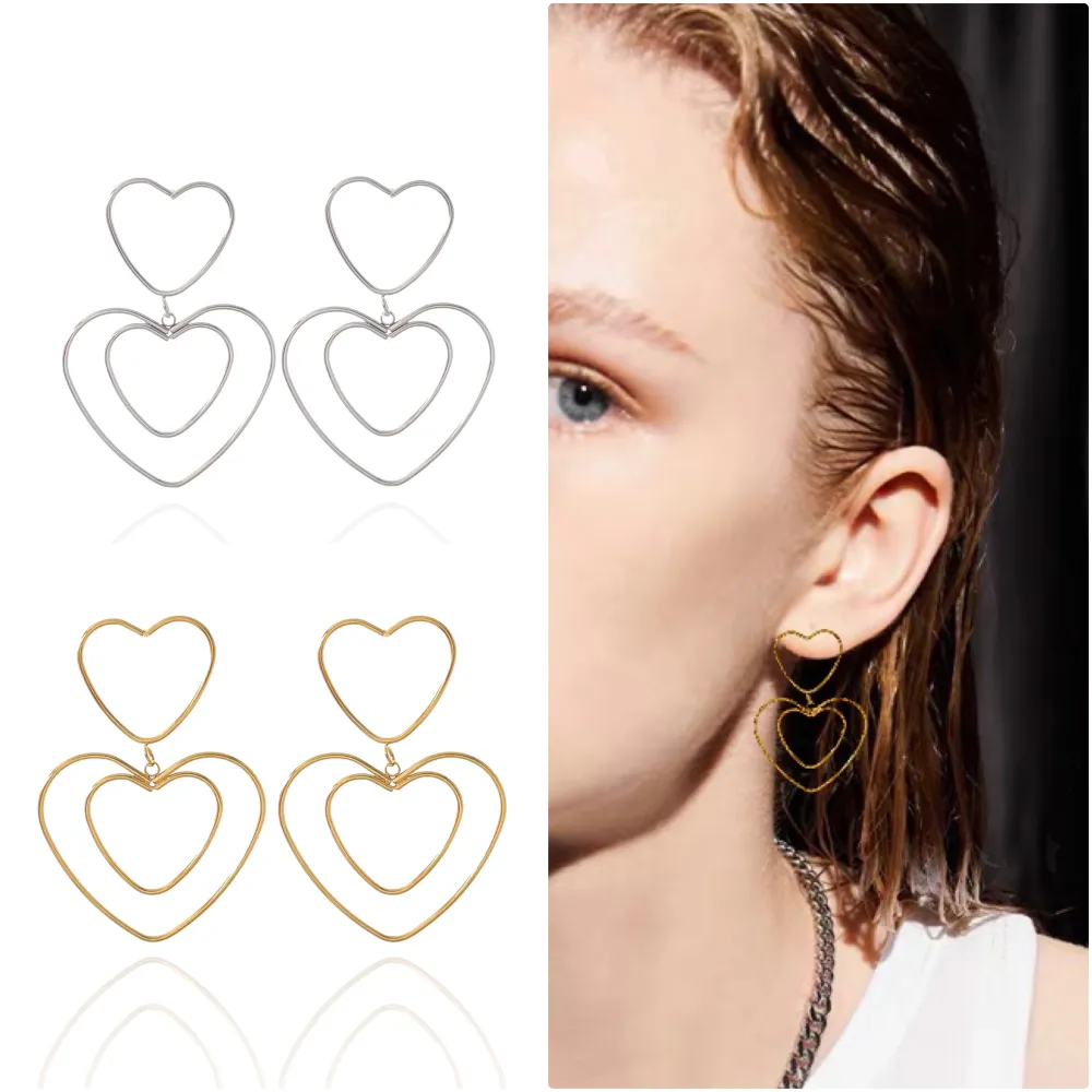 Doppio Cuore-Orecchini in Acciaio - OR-732-129